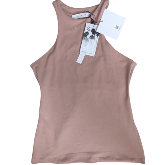 Susana Monaco Vista High Neck Halter Tank Top XS Brioche Nude Pink NWT - Picture 4 of 10